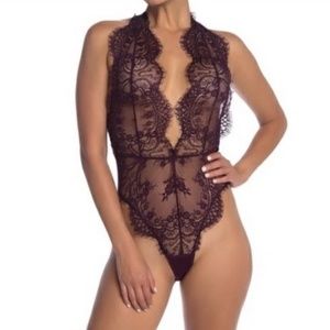 "Showoff Bodysuit" Free People Metallic Fig Combo